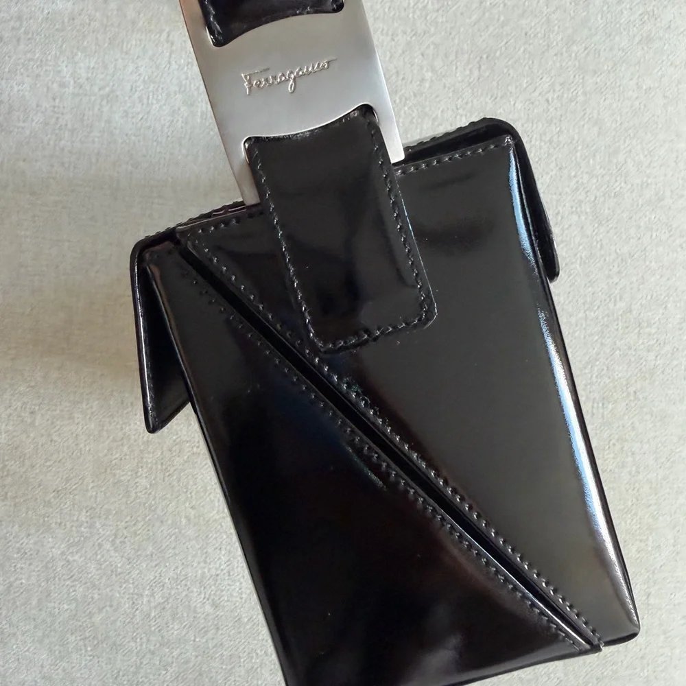 Salvatore Ferragamo Black Patent Leather Shoulder Bag - 90s Vintage